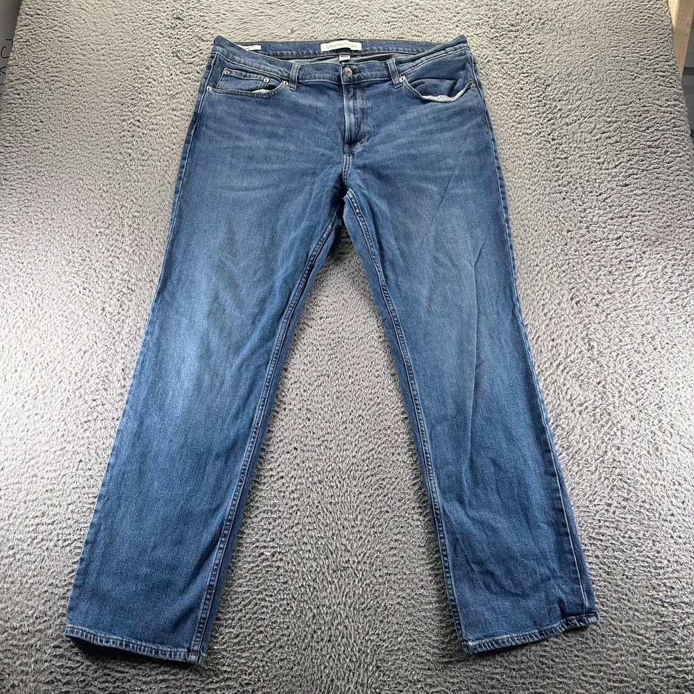 Calvin Klein Jeans‎ Mens 36x32 Blue Cotton Denim Straight Faded Workwear Stretch